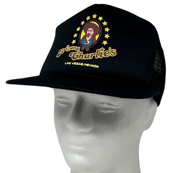 Vintage 90s Arizona Charlies Las Vegas Trucker Hat Cap Mesh Snapback Black - Picture 1 of 9